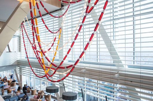 Custom Venetian Blinds system. Location: Wilshire Grand, Los Angeles, CA. Architect: AC Martin, New Los Angeles, CA. Dealer: Contract Décor, Inc., Thousand Palms, CA. Photographer: Ewelina Frye.
