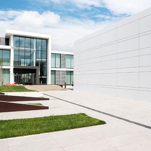 Fiber Cement Cladding Panels in Atrium Complex from Swisspearl