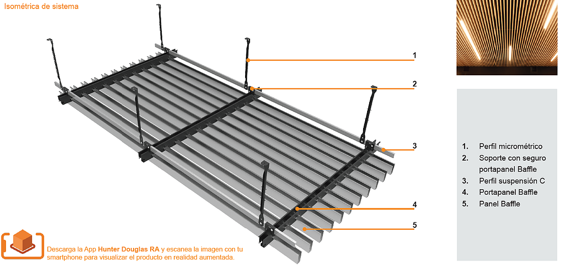 Cielos metálicos Baffle de Hunter Douglas