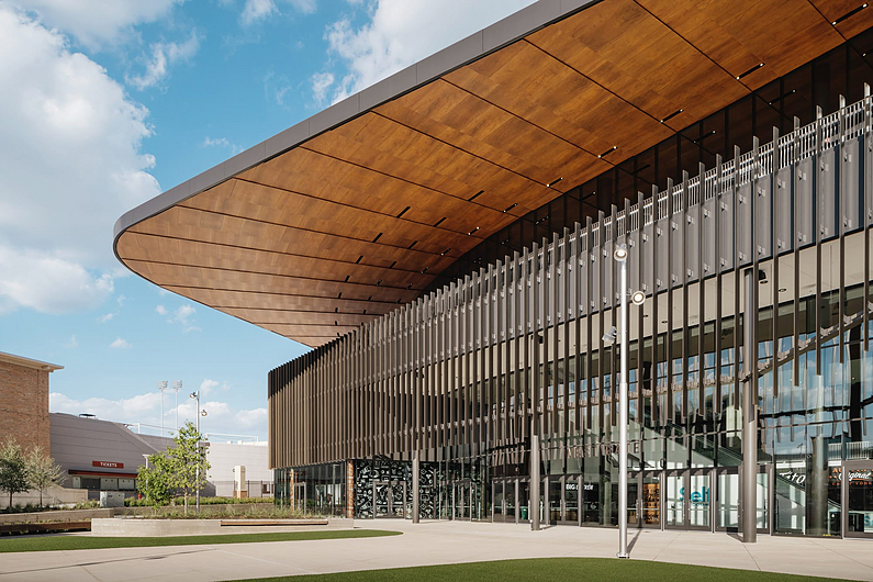 Curved Wooden Soffit in the UT Moody Center Arena